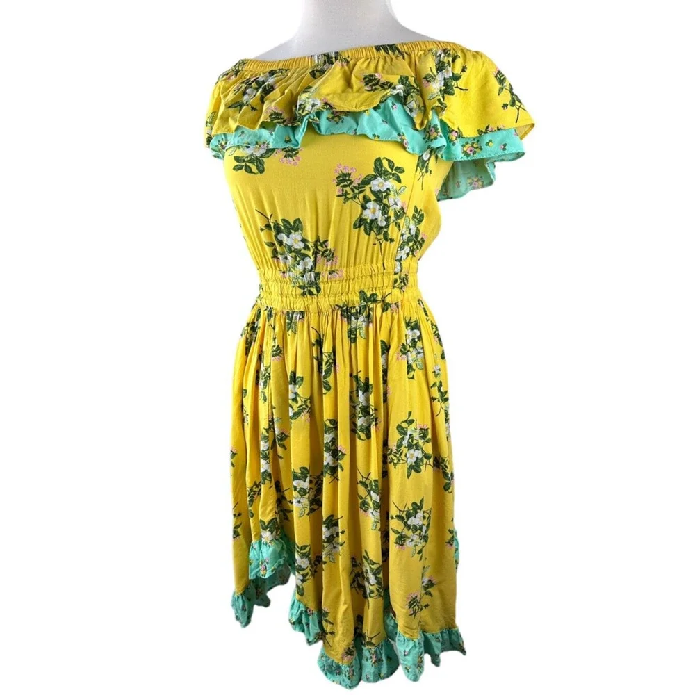 Matilda Jane Hooked On A Feeling Dress Yellow Ruffle Smocked Women's Size Small - Picture 13 of 14